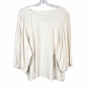 Womens Sonoma XXL Cream Long-Sleeve Ruched Drop Shoulder Top 100% Cotton NWT